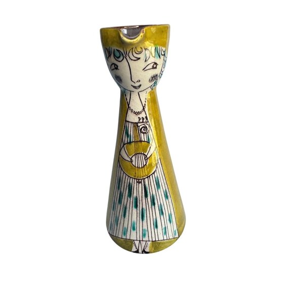 Mcm Muller Lucerne Handwork Swiss Ceramic Pitcher Yellow Teal Girl Art Design 6 - Picture 1 of 7